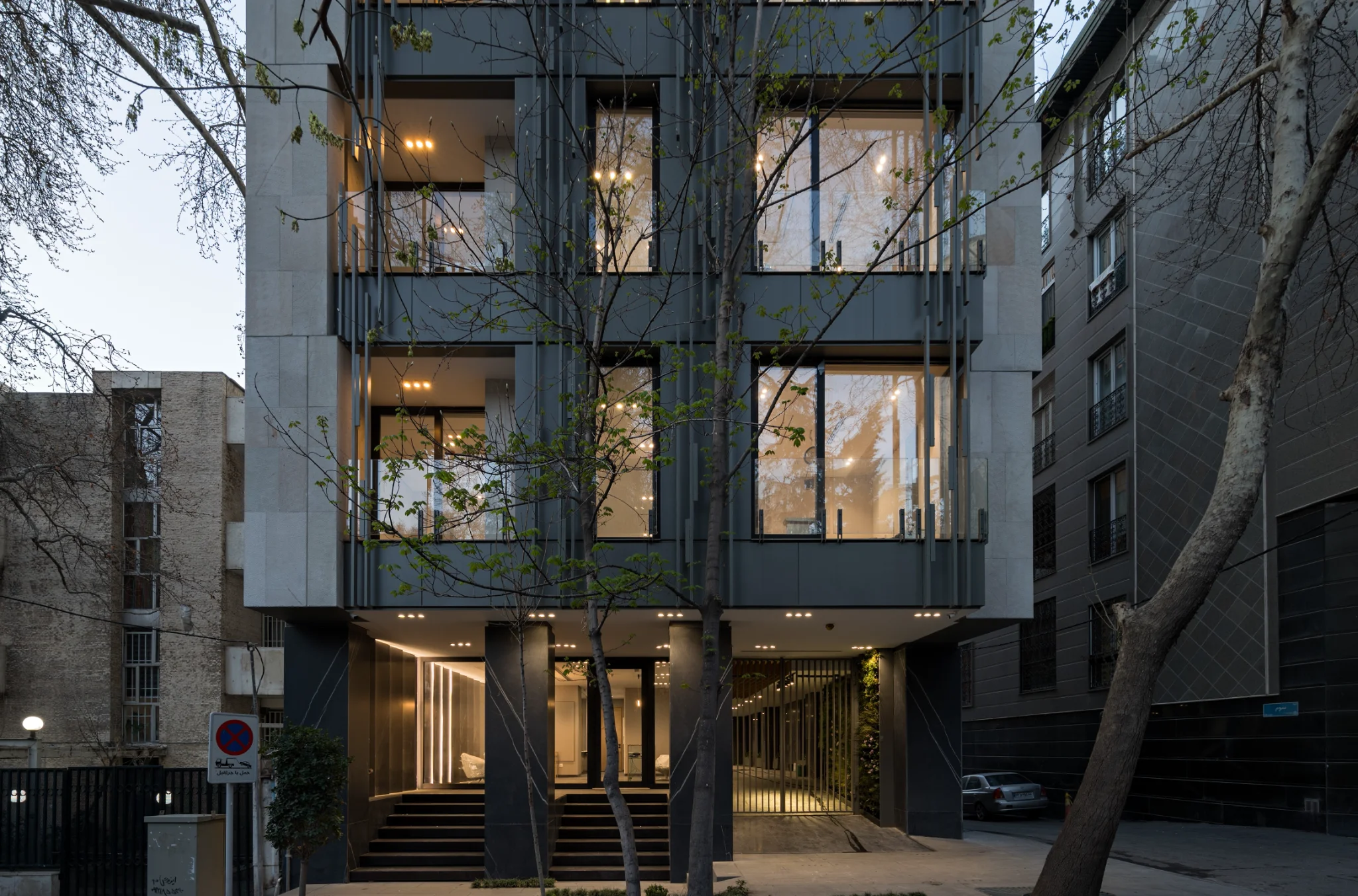 Sculptural interior in filtered daylight